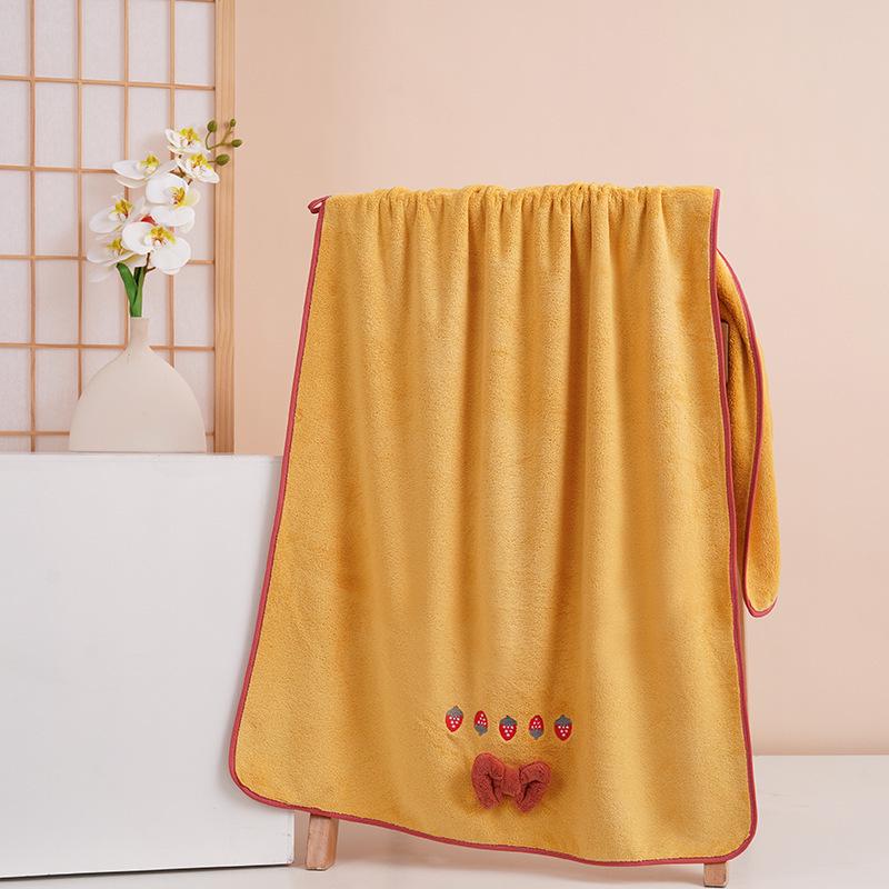 Strawberry Embroidered Bowknot Bath Towels - Coral Fleece Gift Set