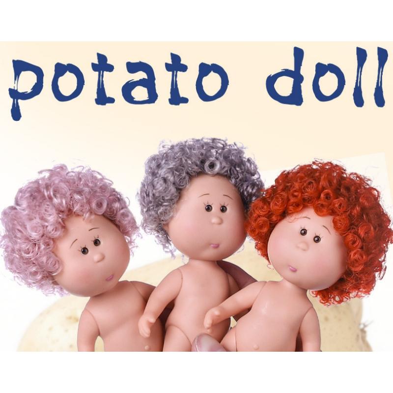 1Pcs Movable Action Figure Body Girls Toy Curly Hair 14Cm Bean Eye Vinyl Doll Dark Skin Dress Up Mia Potato Dolls Children Gift