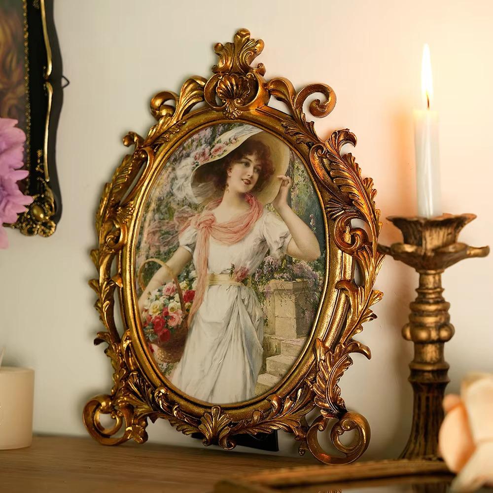 Handcrafted Oval Photo Frame Stand Lightweight Resin Photo Frame Photo Display Holder  Home