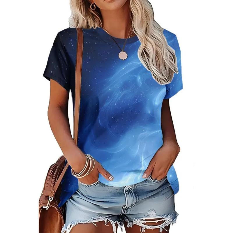 Fashion Women's Crew Neck T-Shirt Crew Neck Short Sleeve 3D Color Printing
