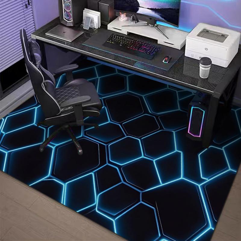 VIKAMA Neon Geometric Style Esports Room Carpet, Anti slip and Washable Floor Mat, Durable and Wear resistant Home Decoration