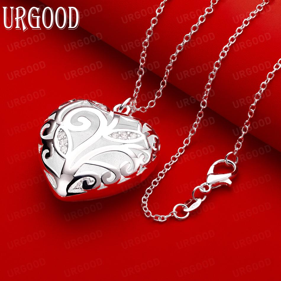 925 Sterling Silver Openwork Heart Pendant Necklace - Stylish Evening Jewelry