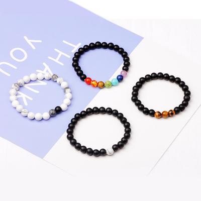 JMXD Rainbow Stone Black Matte Tiger Eye Adjustable Stretch Beaded Bracelet Fashion Colorful Women Jewelry Accessory Gift