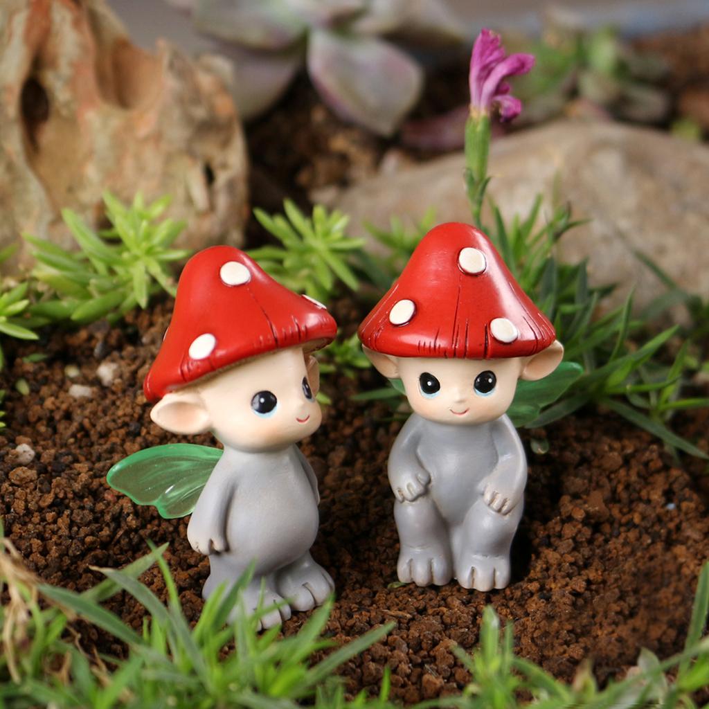 2-tlg. Leuchtende Flügel Pilz-Elfen, Garten Bonsai Pilz-Elfen-Ornament, Harz-Handwerk