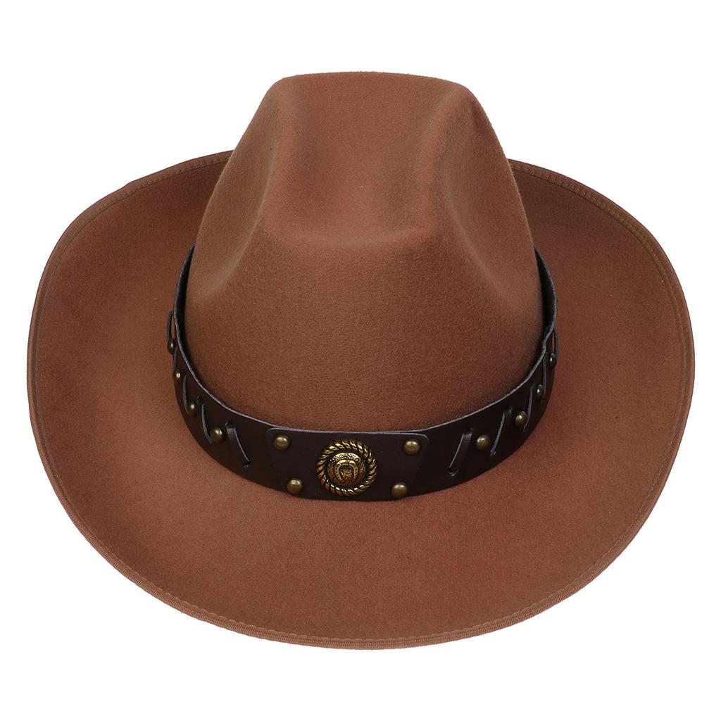 Unisex Western Cowboy Hat Wide Brim Roll‑Up Brim Double‑Top Felt Fedora Hat,10 Colors,Multiple Optional Detachable Hat Bands