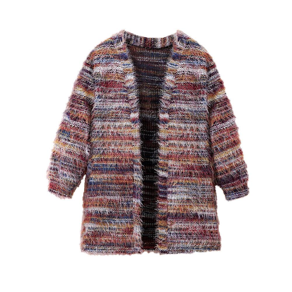 Children's Clothing New Autumn Winter Knitted Plush Long Cardigan Jacket for Girls