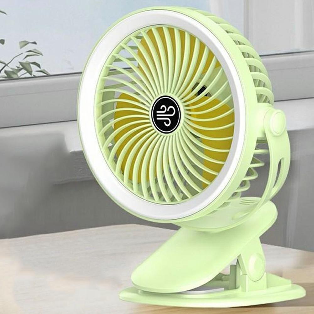 

F006 Настільний вентилятор з кліпсою з нічником, 3 регульовані швидкості, портативний підвісний вентилятор для кемпінгу, офісу Green