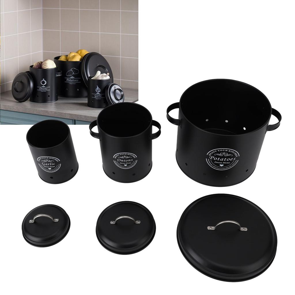 3 PCS Poubelle de Rangement pour Pommes de Terre et Oignons Acier au Carbone Style Ferme Support pour Pommes de Terre Récipients de Rangement de Cuisine Bocal Contenants pour Plan de Travail