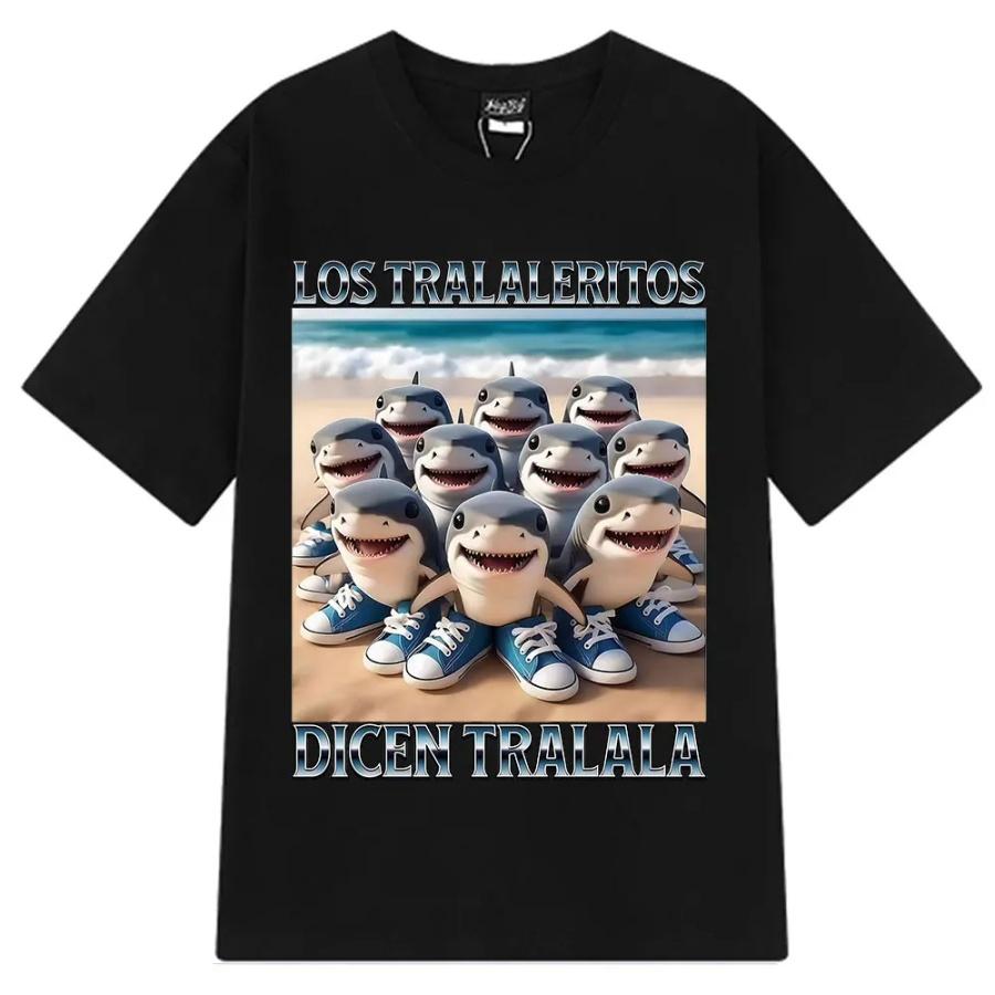 

Los Tralaleritos Dicen Tralala Italian Brainrot Meme Tee Tralalero Tralala Shark with Shoes Graphic Cotton Unisex Casual T-shirt XXXXXL чорний
