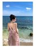 Pink French Backless Camisole Dress - Elegant Beach-Ready Evening Gown for Women