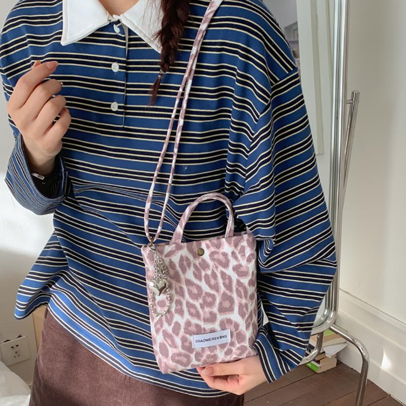 Trendy Autumn Winter Brown Leopard Print Small Buet Bag Women's New 2026 Handheld Crossbody Phone Bag Soft Canvas Daily Use