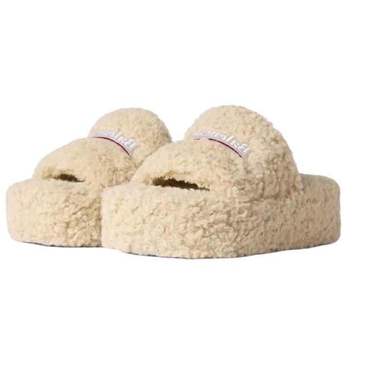 Balenciaga Platform Furry Slides 'Beige' Women's 762826W2DO19796