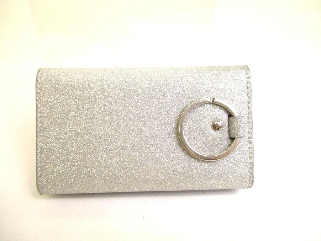Authentic BALENCIAGA Gray Glitter Leather Silver H/W 6 Pics Key Chain #a936  Refurbished