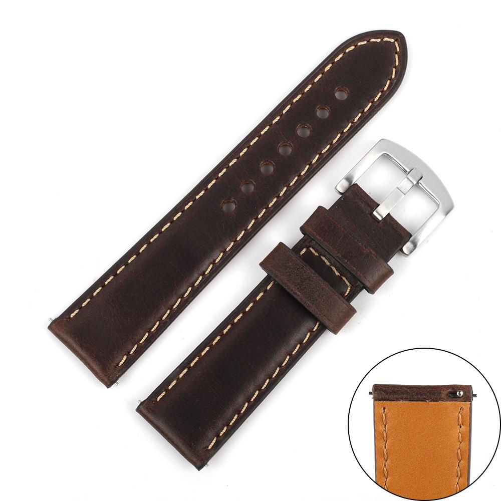 

Vintage Oil Wax Genuine Leather Watch Strap 22mm Black Coffee Blue Universal Men Bracelet Cowhide Watchband Watches Accessories 22mm колір темно кави