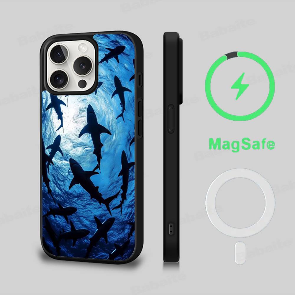 Ocean Whale Shark Swimming Phone Case Magnetic Case For IPhone 16 14 13 12 11 15 Pro Max Plus For Magsafe Wireless Charge Cover