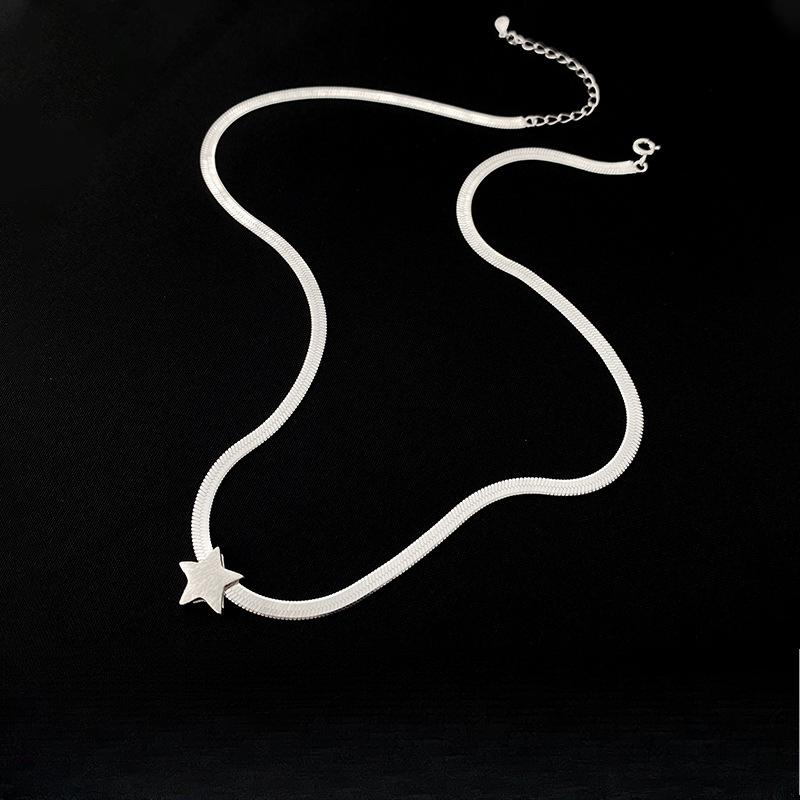Brushed Star Necklace, Wide Flat Snake Bone Chain, Neck Chain, Female Personality Trend, Pentagram Necklace, Female