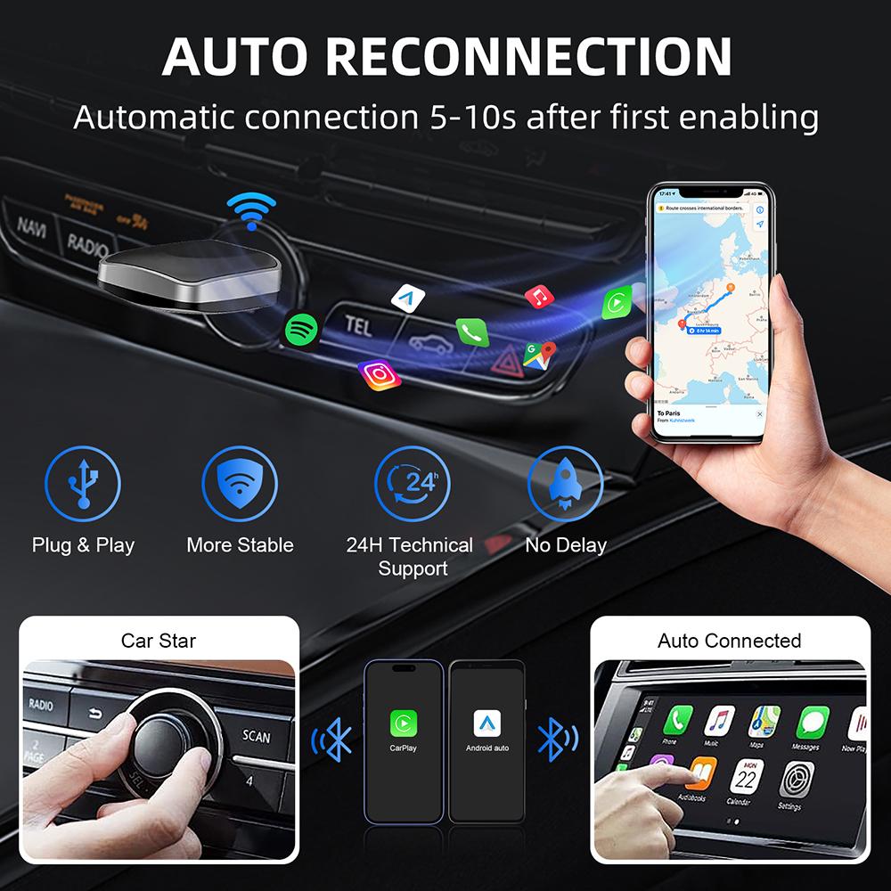 2025 NEW 2 In 1 Wireless Carplay AI Box Android Auto Plug And Play Applicable To Convert Original Car Wired Carplay To Wireless
