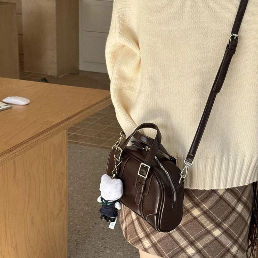 Shoulder Bag Retro Handbag PU Leather Boston Bag Elegant PU Bowling Bag  Girls/Female