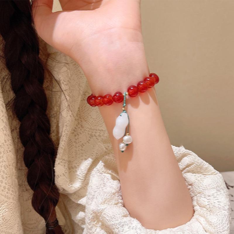 Brățară cu mărgele din piatră naturală roșie în stil chinezesc - Bijuterii elegante și versatile pentru femei
