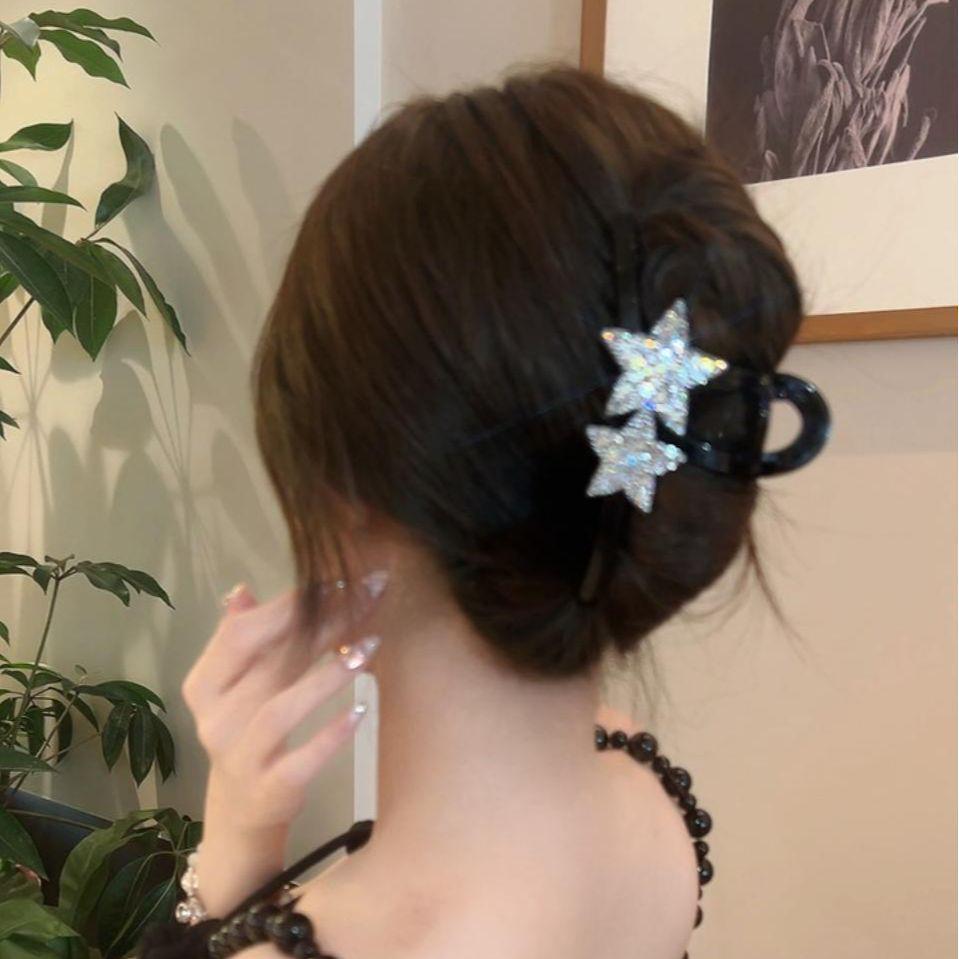 Large Glittering Five-Point Star Hair Clip for Women - Updo Claw Clip, Short Permed Hair Shark Clip, Half-Up Hairpin