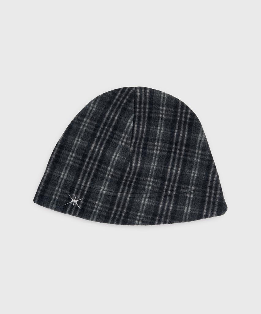 Yunse Hatch Embroidered Beanie (Charcoal Check)