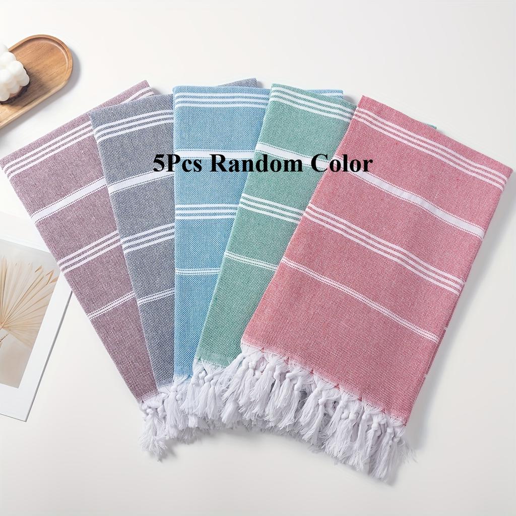 5 Pezzi Teli da Spiaggia in Cotone Turco Asciugatura Rapida, Leggeri, a Righe con Frange Essenziali per Piscina, Nuoto e Viaggio Blu, Verde, Rosa, Rosso, Grigio