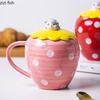 Kreativní jahodový keramický hrnek roztomilý hrnek na kávu s víkem odpolední čaj mléčný hrnek džus hrnek na nápoje domácí hrnek na vodu