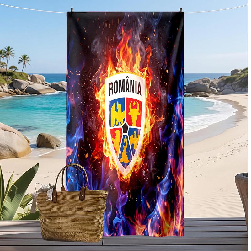 Rumänien Fußball Print Strandtuch Schnelltrocknend Super Saugfähig Weiches Badetuch für Schwimmen Strand Reisen Fan Souvenir Geschenk