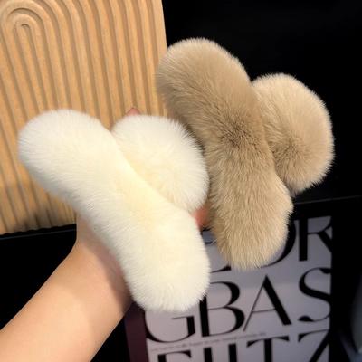 Autumn/Winter Women's Large Hair Clip 15cm Elegant Plush Shark Clip for Back of Hair Updo