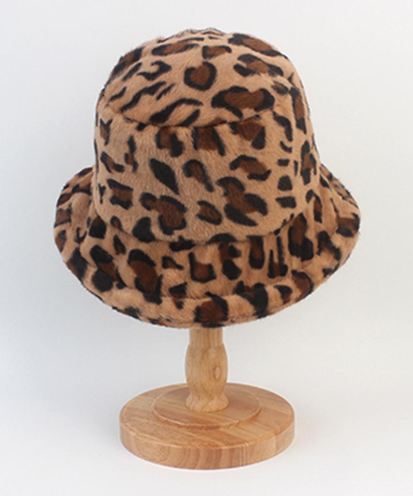 Yunibeosyeolkemiseuteuli Fur Leopard Beige Bucket Hat Leopard Bucket Hat