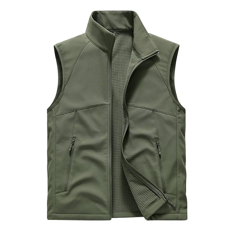 Autumn Outdoor Men's Casual Loose Large Size Vest Stand Collar Vest Pocket Vest Jacket Thin