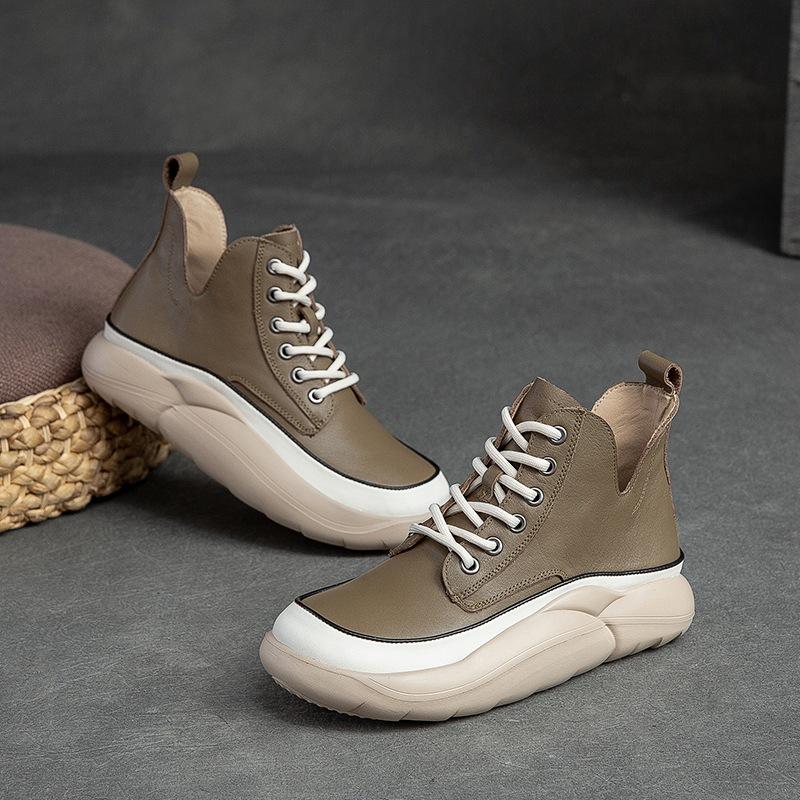 Fashion GKTINOO Genuine Leather Shoes Women Boots Lace-up Mixed Colors Round Toe 2025 New Leisure Sewing Handmade Platform Boots
