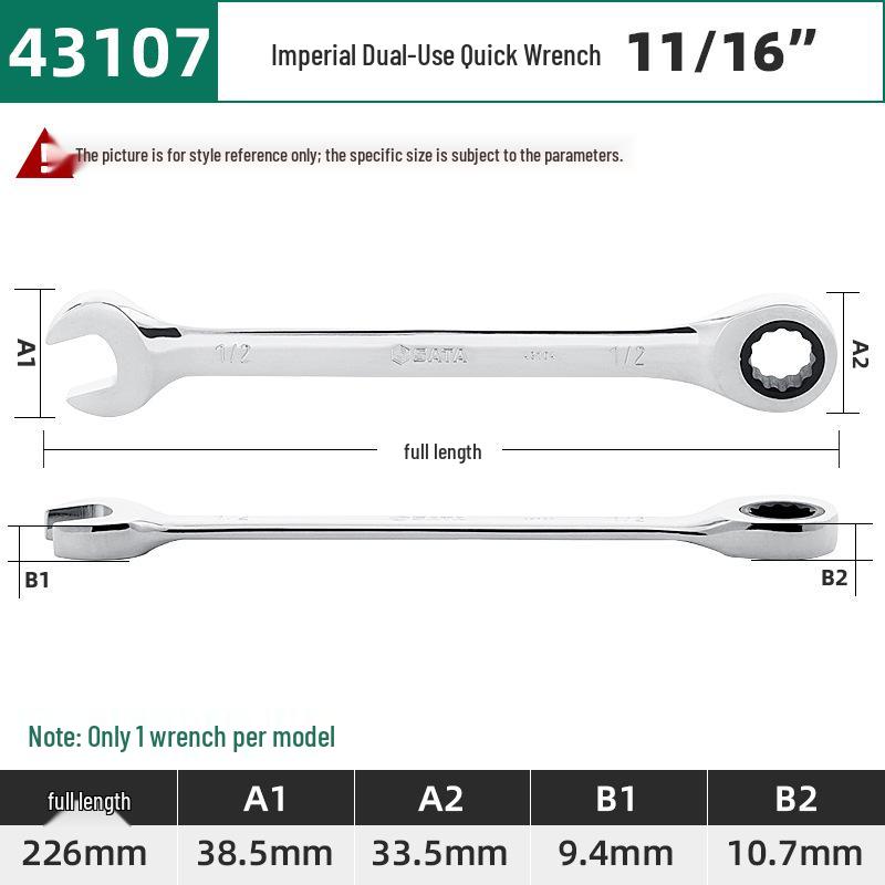 SATA 43101-43108 Zoll Zweifach verwendbarer Schnellspann-Multifunktions-Ratsche-Schraubenschlüssel