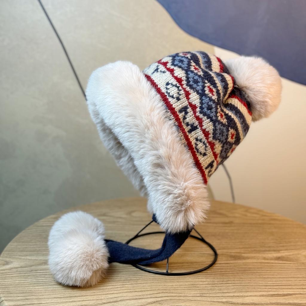 Winter New Style Plus Velvet Warm Lei Feng Hat Outdoor Cold-proof Ear Protection Wool Knitted Hat for Women Sweet and Cute Casual