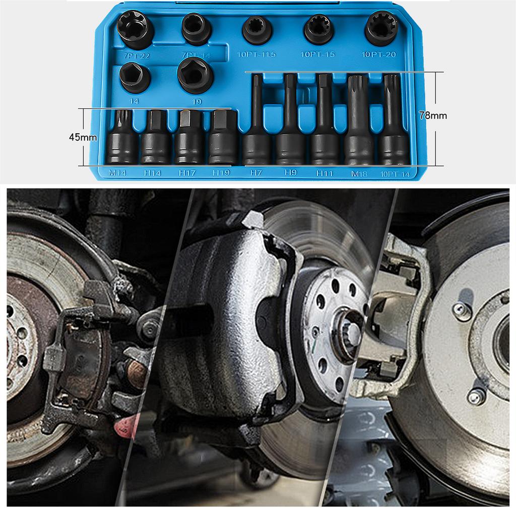 16pcs 1/2 Car Brake Caliper Cylinder Screw Removal Wrench Disassembly and Assembly Socket Tool