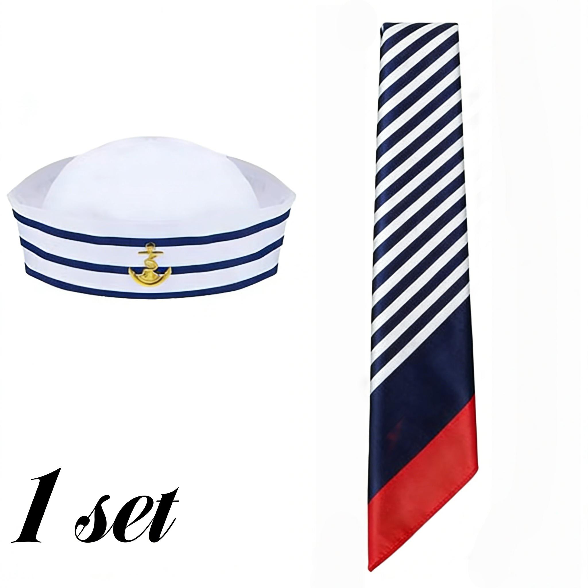 

1/5sets Yacht Sailor Hat & Striped Scarf Embroidered Anchor Navy Cap Set Vacation Style Accessory for Costume Party Dressing Up