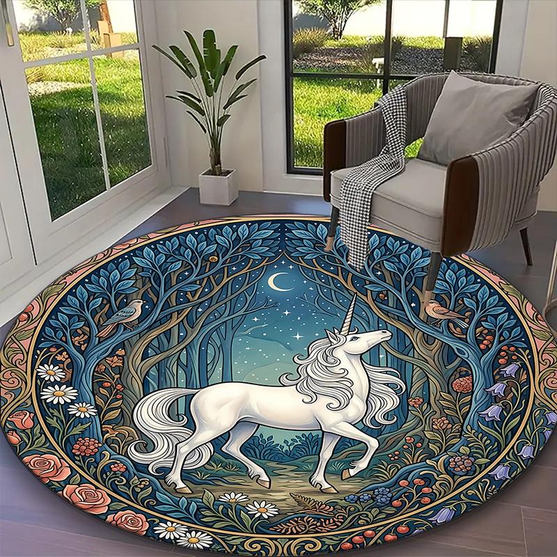 1pc Sapphire Night Unicorn Printed Chair Rug for Home Office Use, Living Room Kitchen Game Room Round Carpet