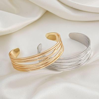 European & American Minimalist Multi-Layer Open Bracelet: Retro Cross-Design, Light Luxury, High-End Fashion Bangle for Women