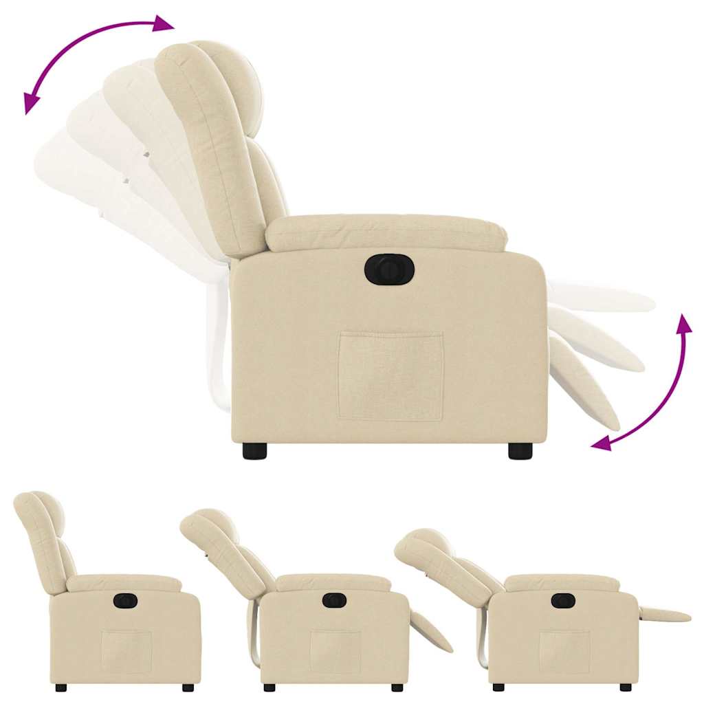 Vidaxl Electric Recliner, Cream, Fabric Upholstered
