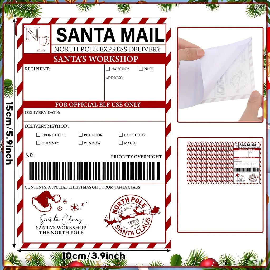 20pcs/Pack,Santa Claus Shipping Label Stickers,Santa Elf Express Mail Tags,Christmas Packaging Box Bag Party Gift Wrapping Label