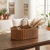 Woven Basket Arched Handle Rattan Brown Tray Organizer