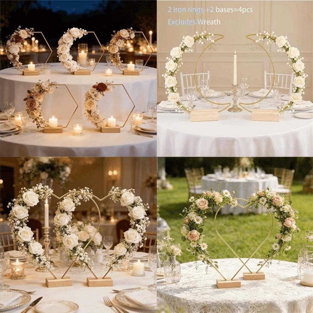 Wooden Base Floral Garland DIY Metal Hoop Centerpiece Heart Shape Wreath Frame  Wedding Decor