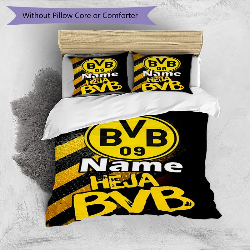 Sada 3ks povlaků na přikrývku (1 * Povlak na přikrývku + 2 * Povlak na polštář, Bez jádra), Vlastní jméno Vzor Borussia Dortmund Povlečení, Dárek pro dekoraci domácí ložnice