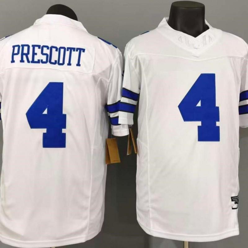 Camiseta de Fútbol Americano NFL Dallas Cowboys Prescott 4 Blanca Bordada Uniforme de Equipo Ropa Deportiva para Aficionados Hombres