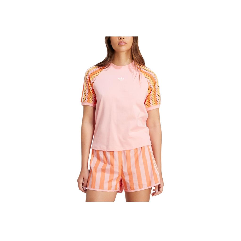 Adidas Originals Logo Crew Neck Short Sleeve T-Shirt Women Tops Pink KC0769