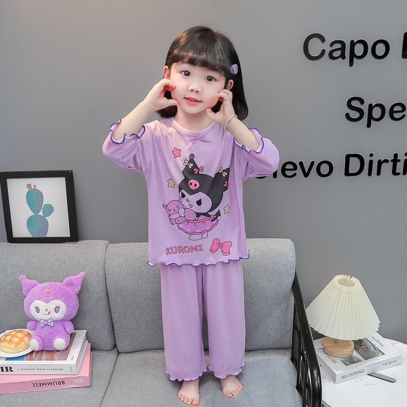 Girls Cute Cartoon Cool Touch Pajama Set Short Sleeve Shorts Summer Thin Two Piece Sleepwear For Kids
