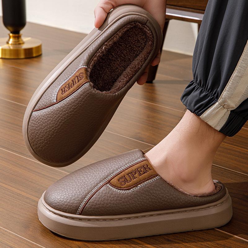 Winter Baumwollpantoffeln Herren Übergröße Haushalt Innen Nichtrutschend Warm Baumwollschuhe mit Samt Dicke Sohle