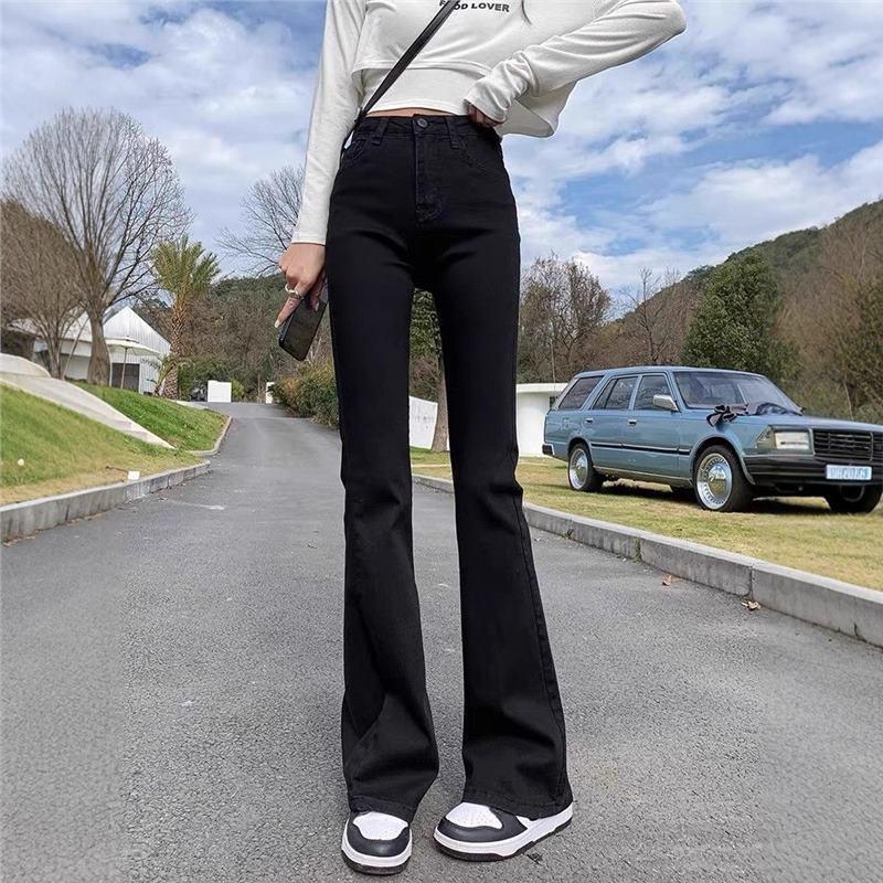 **Women s High-Waisted Black Micro-Flare Jeans - 2024 Winter Trend** XS