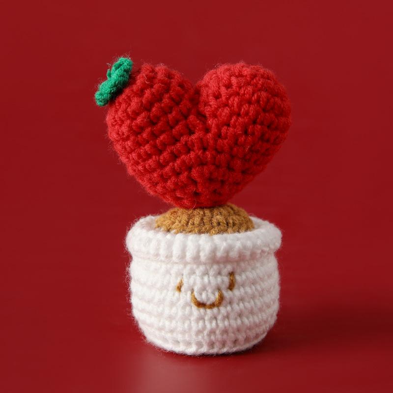 Mini Love Crochet Plant Pot Mini Crochet Flower Pot Creative Kintted Plant Car Table Home Decor Gift