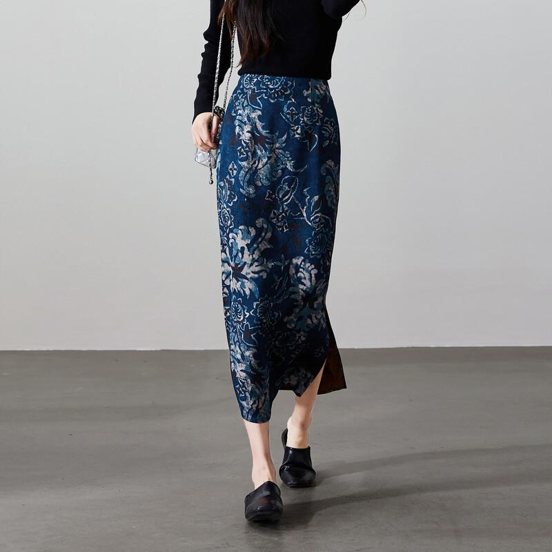 SOFSIL Retro Chinese Style Floral Print Midi Skirt